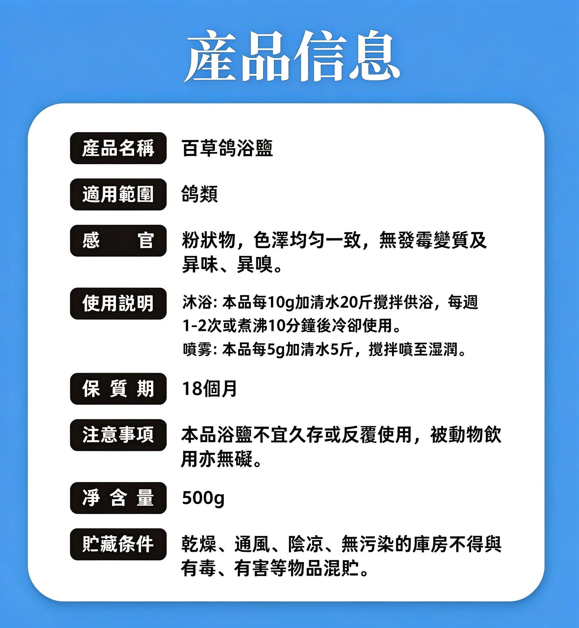 產品信息表